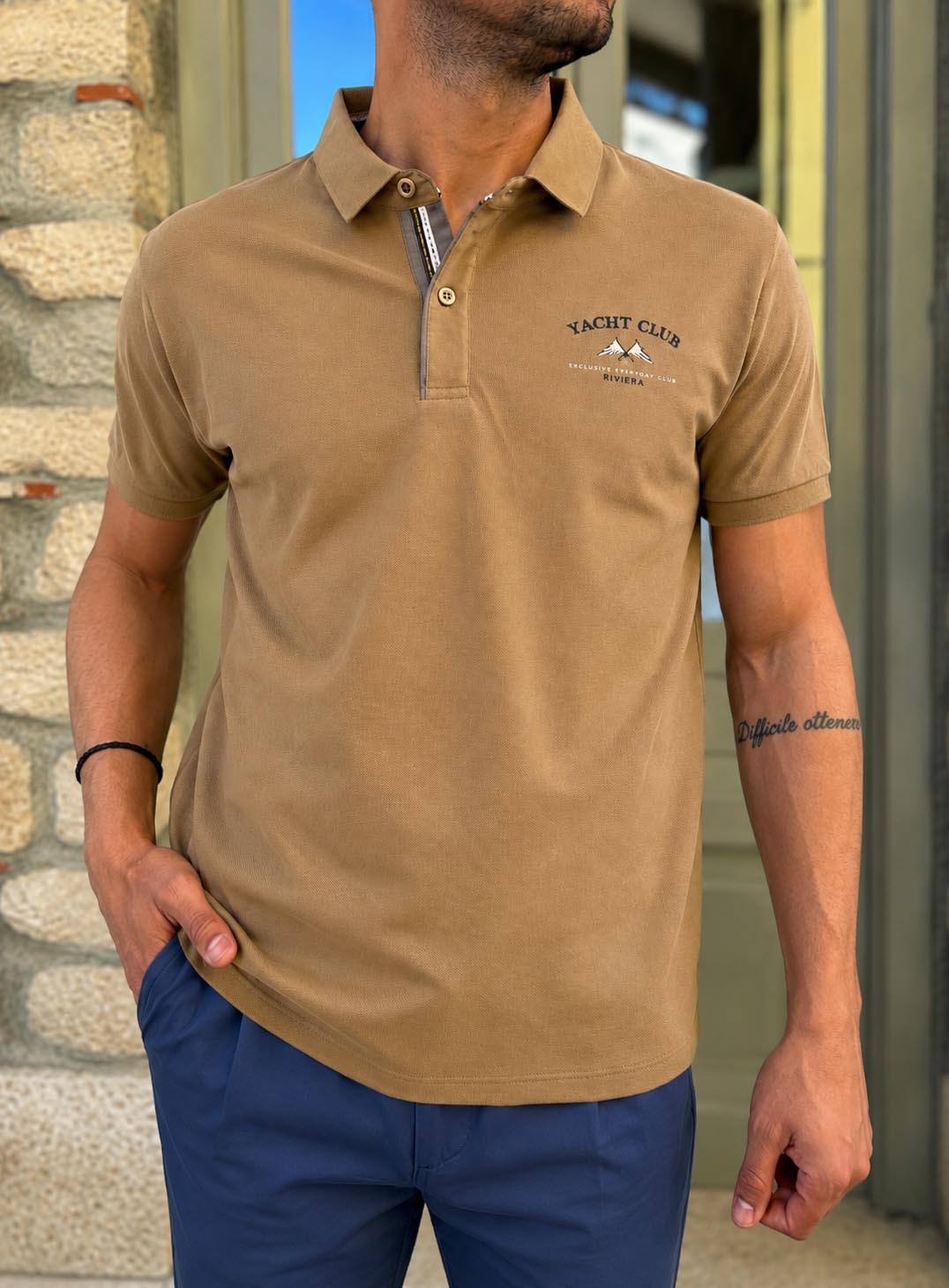 Everbest ανδρική κάραμελ Polo μπλούζα Plus Size 262838M
